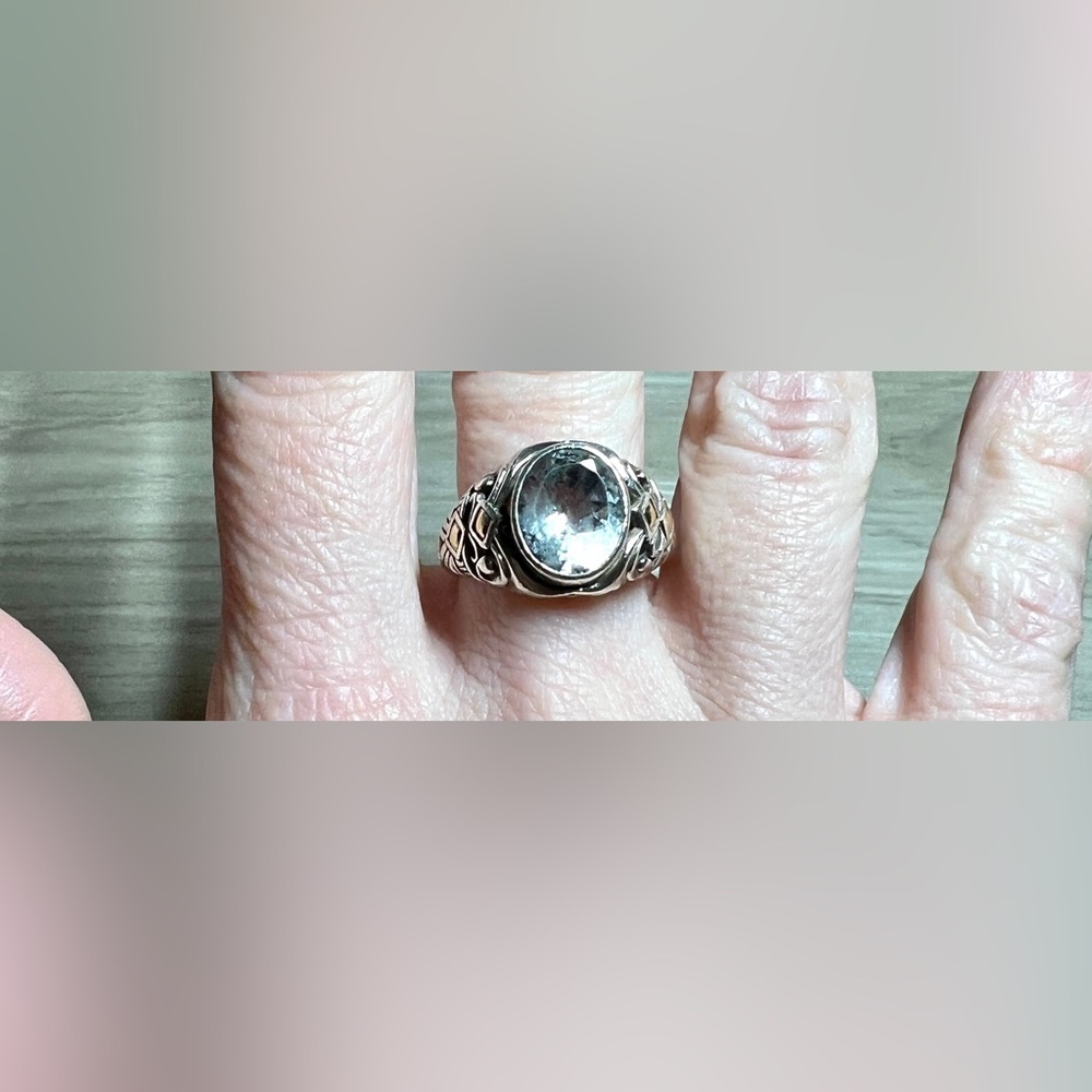 Designer Signed Robert Manse Sterling Silver & 14K Gold Prasiolite Ring, Size 8 - Picture 8 of 10